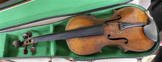 A 19th century Continental violin, with bow and case